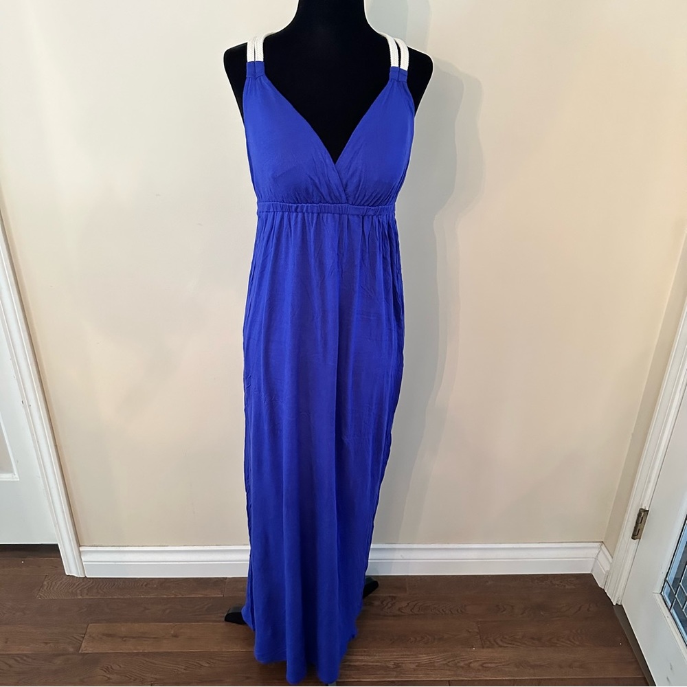 Pink Rose Maxi Dress, Royal Blue, Size Medium